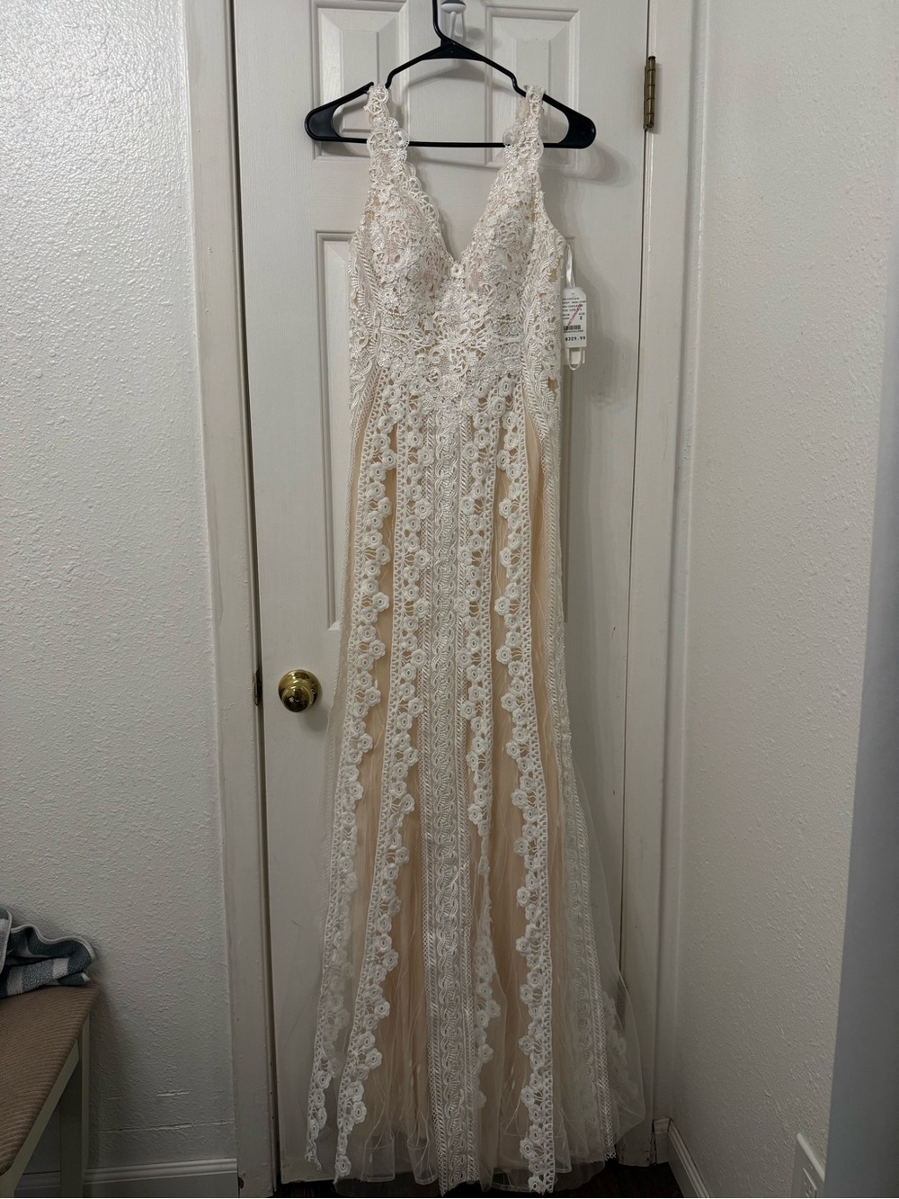 Ivory Lace Bridal Maxi Dress with Nude Lining